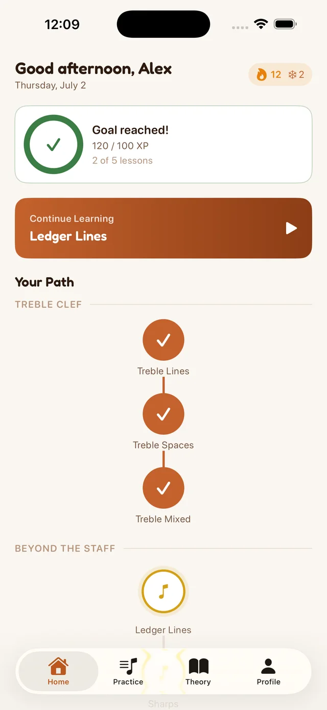 Clefly — leerpad met korte lessen per notensleutel